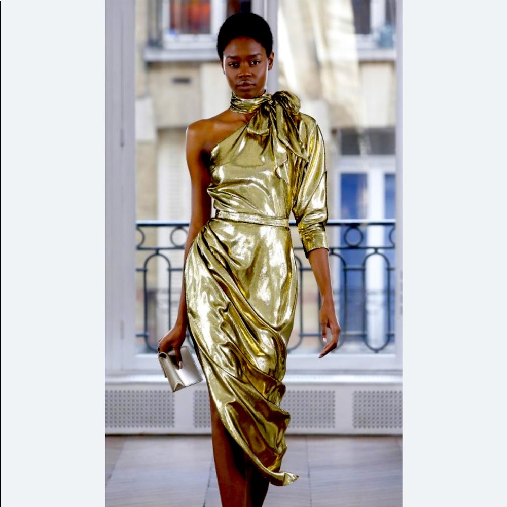 NWT Ralph and Russo gold lamé dress